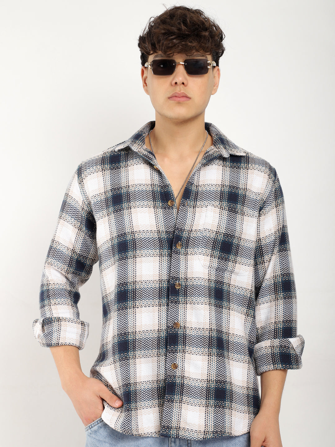 Haring Born Check Navy & Off White Full Sleeve Shirt