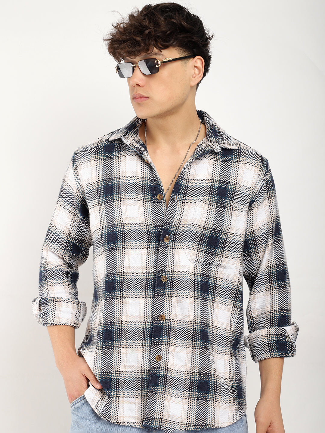 Haring Born Check Navy & Off White Full Sleeve Shirt