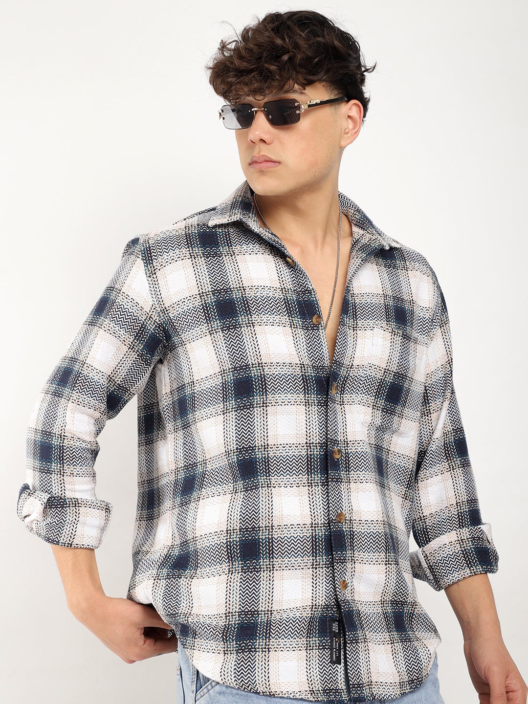 Haring Born Check Navy & Off White Full Sleeve Shirt