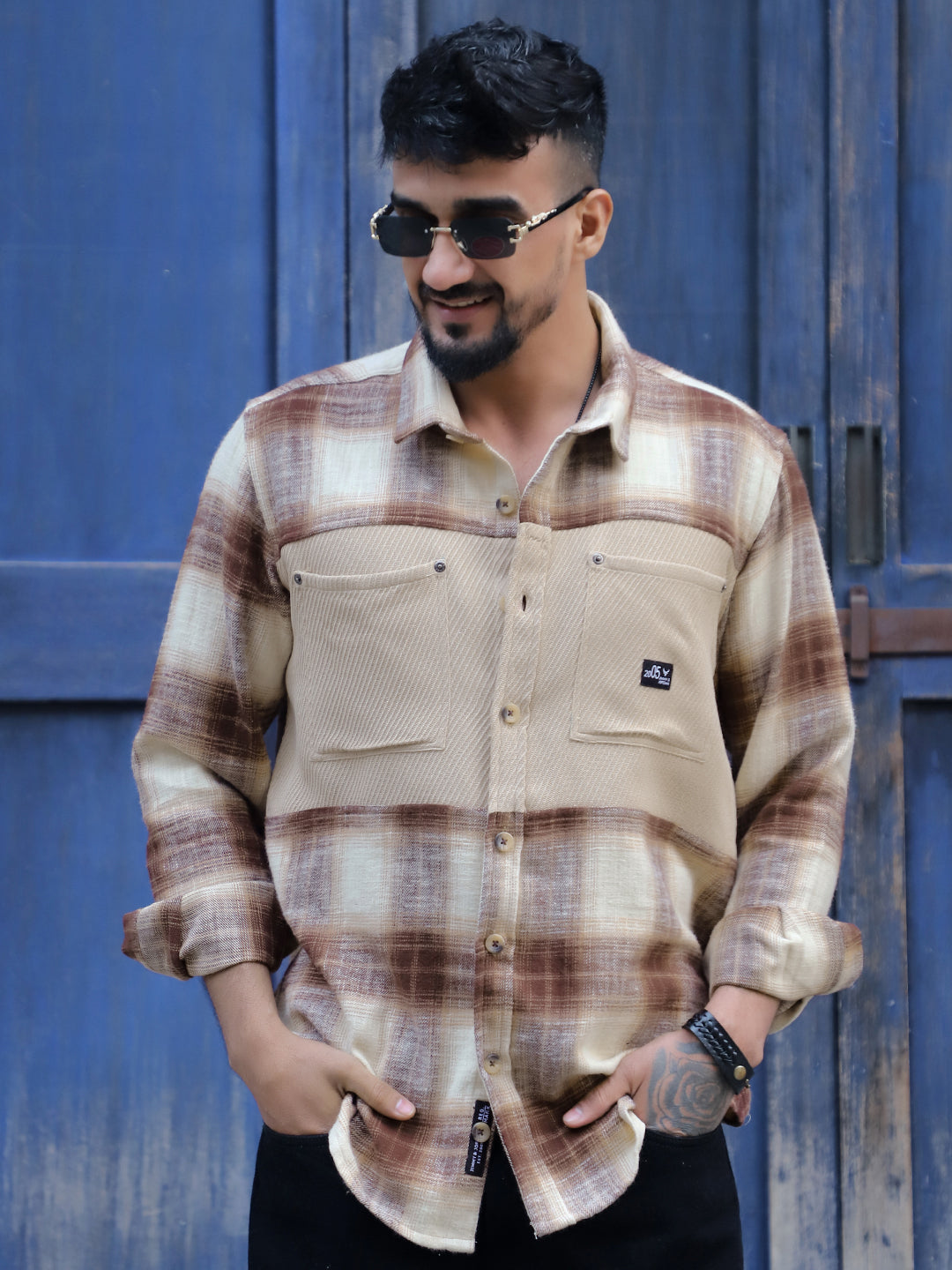 Thunderbird Almond Brown Check Full Sleeve Shirt