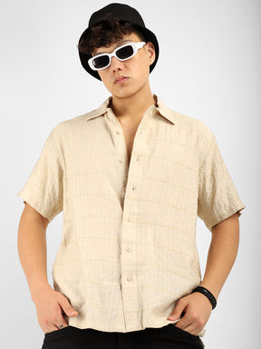 Shirtolo Beige Plain Half Sleeve Shirt