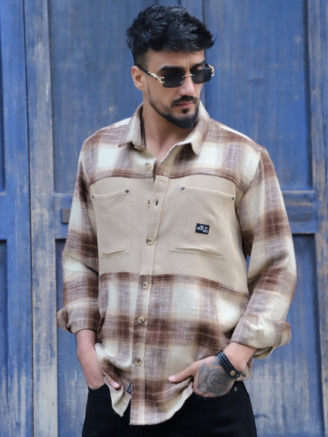 Thunderbird Almond Brown Check Full Sleeve Shirt