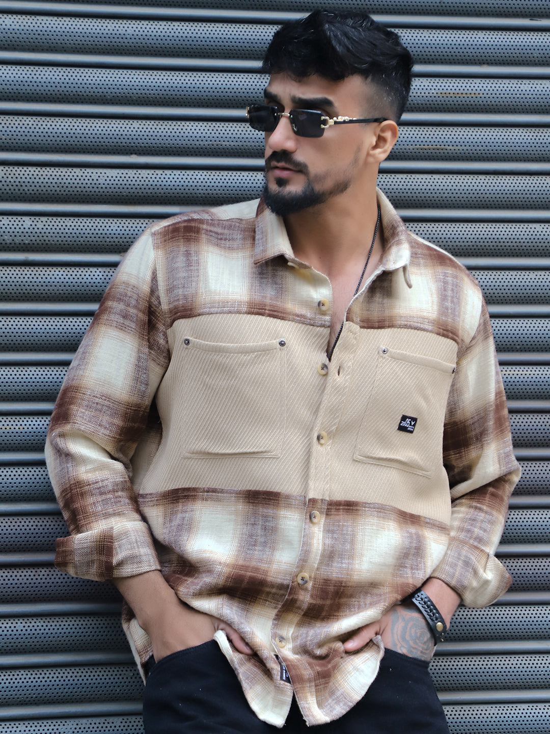 Thunderbird Almond Brown Check Full Sleeve Shirt
