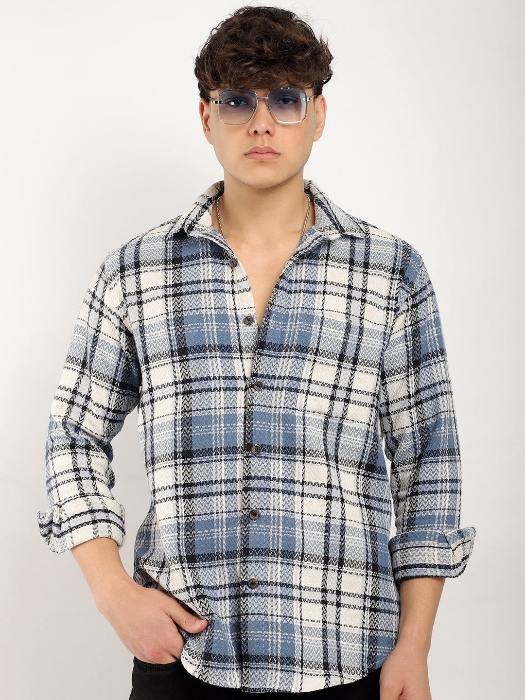 Haring Born Check Grey & White Full Sleeve Shirt