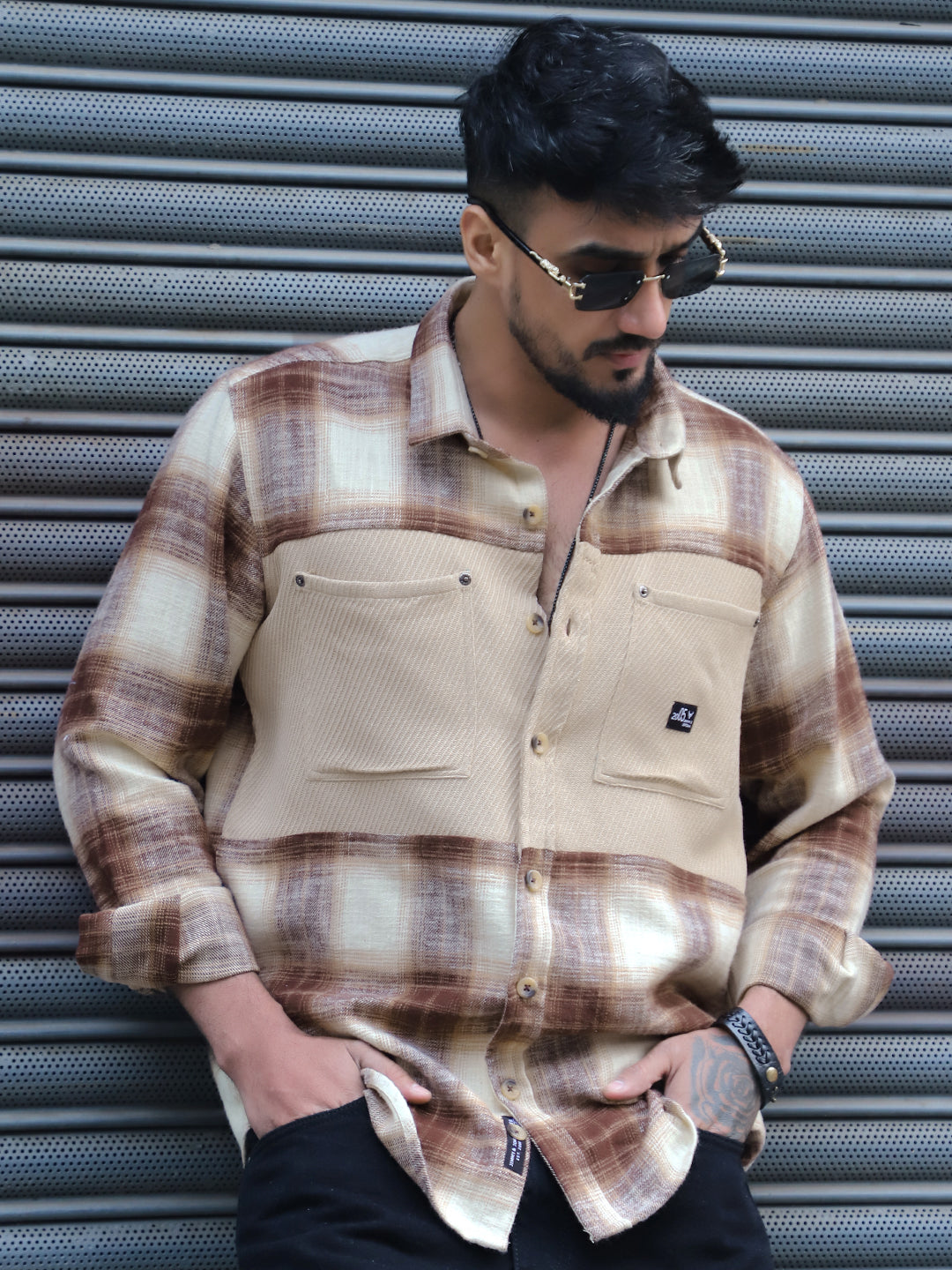 Thunderbird Almond Brown Check Full Sleeve Shirt