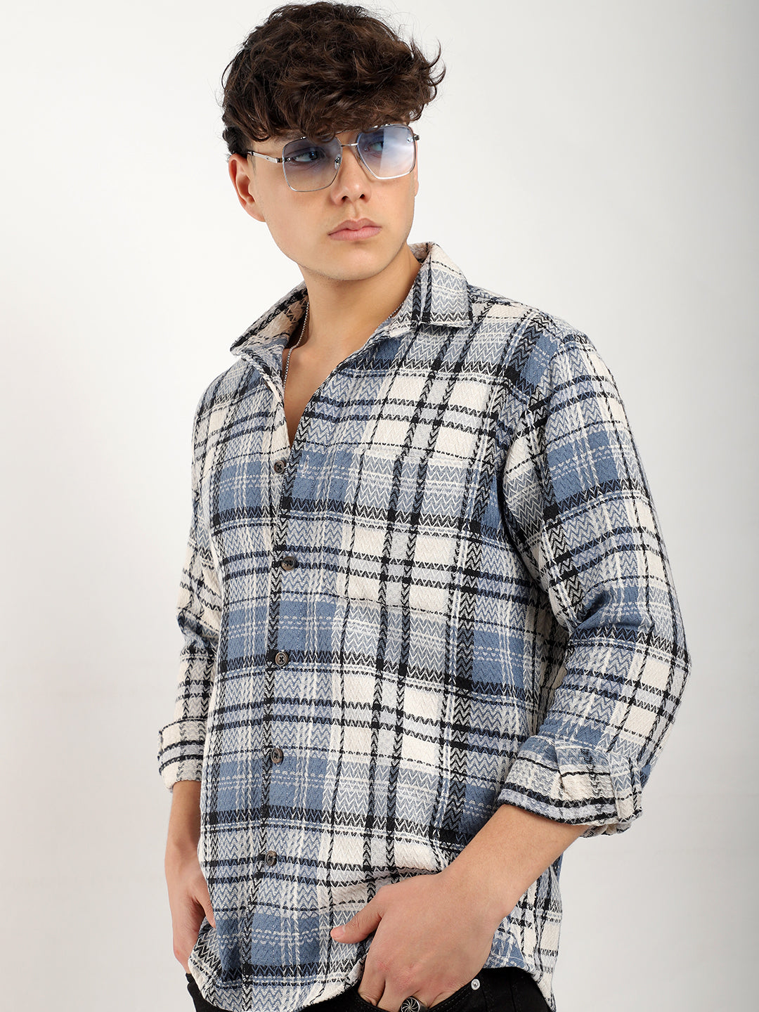 Haring Born Check Grey & White Full Sleeve Shirt