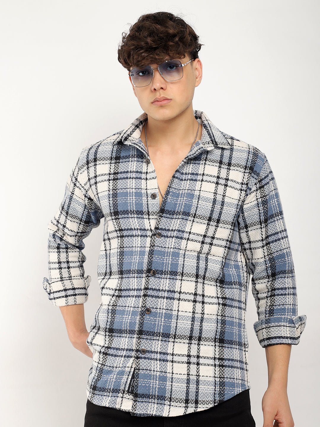 Haring Born Check Grey & White Full Sleeve Shirt