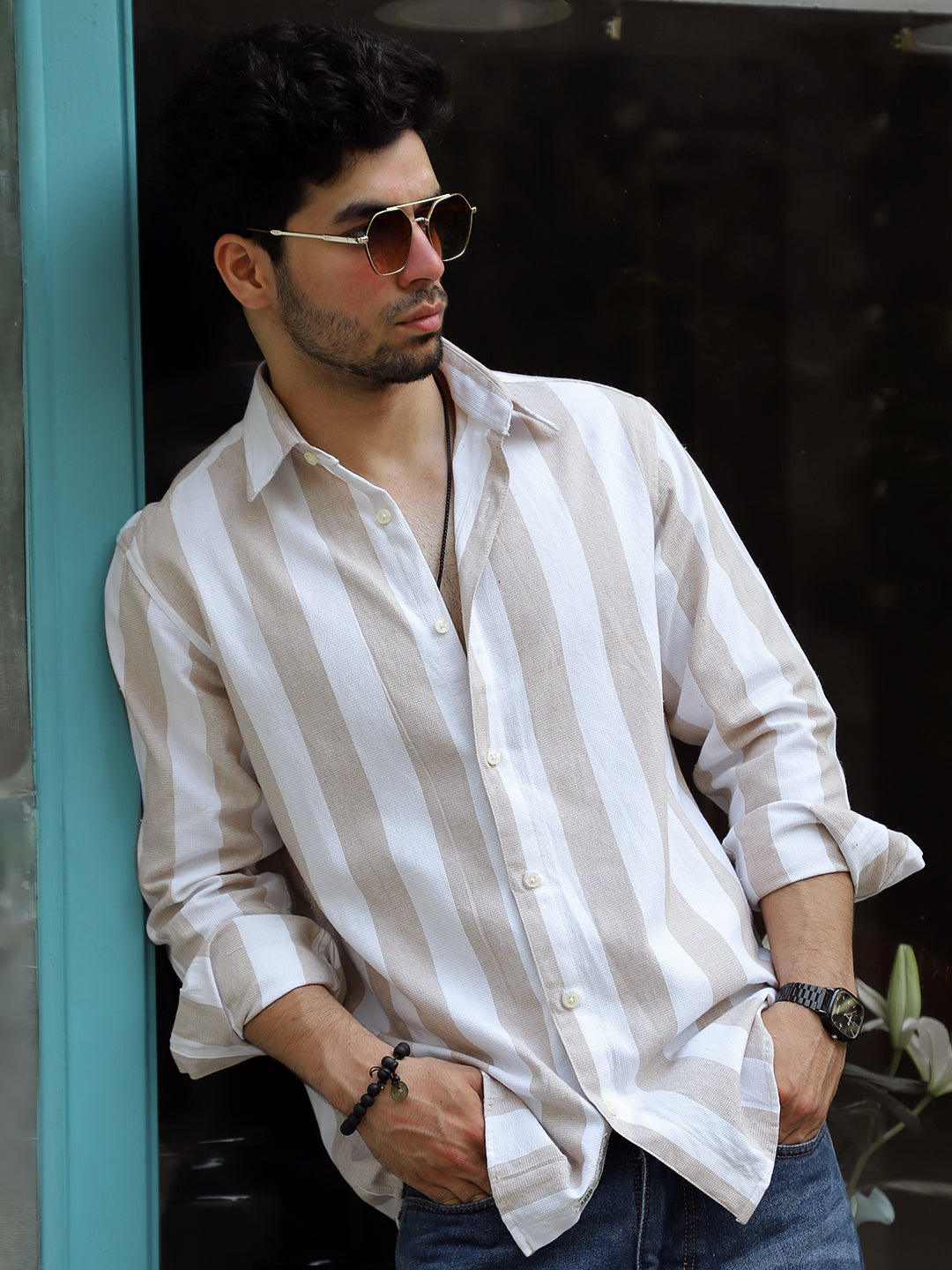 Oaken Espresso Brown Stripe Linen Shirt