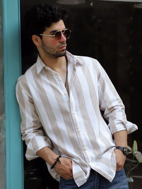 Oaken Espresso Brown Stripe Linen Shirt