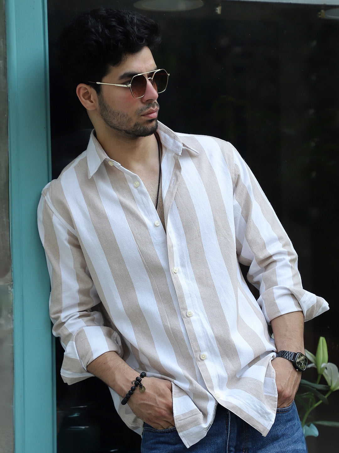 Oaken Espresso Brown Stripe Linen Shirt