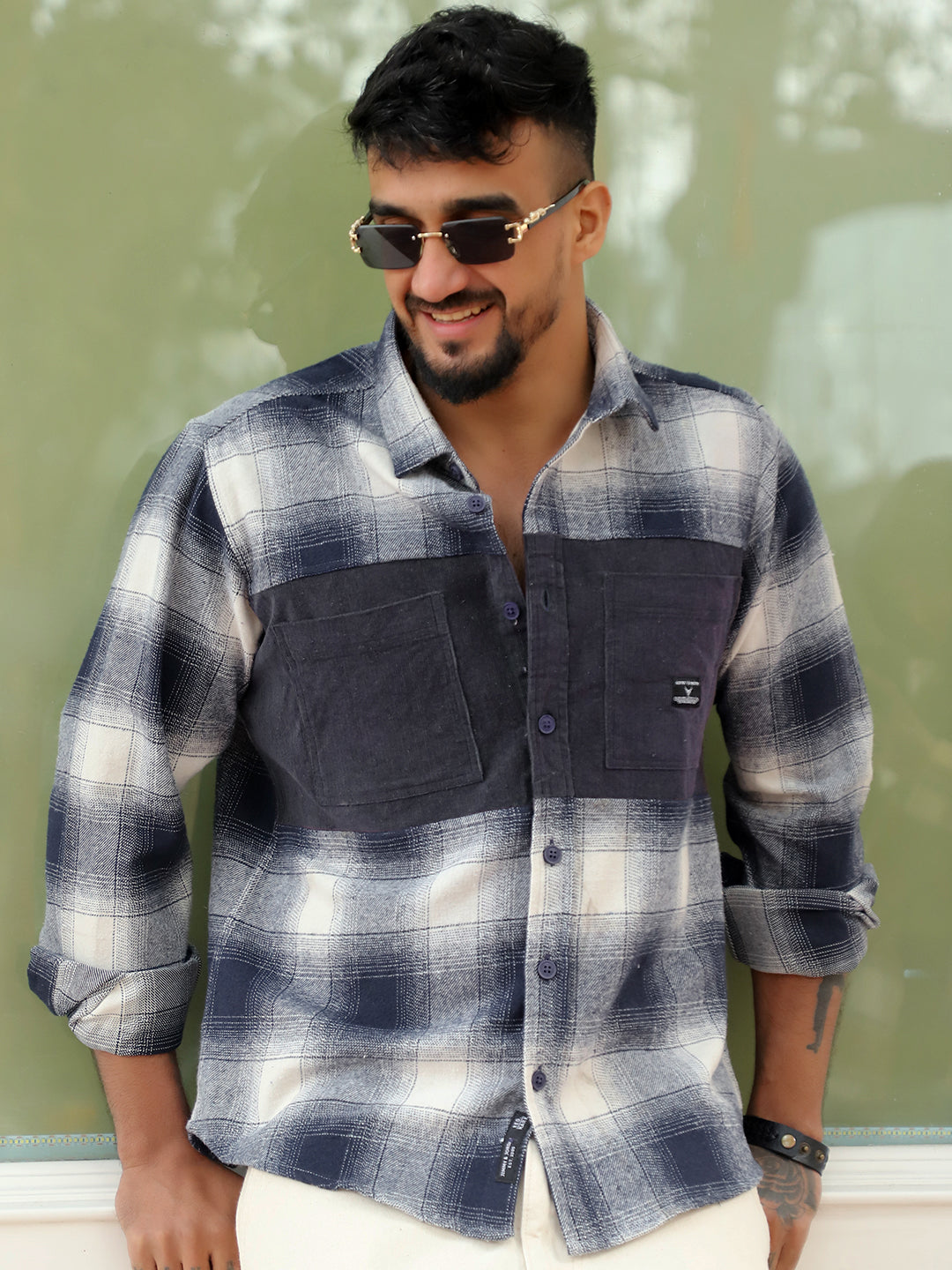 Thunderbird Navy Blue Check Full Sleeve Shirt