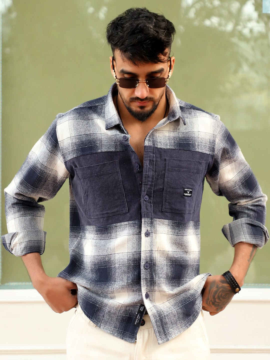 Thunderbird Navy Blue Check Full Sleeve Shirt