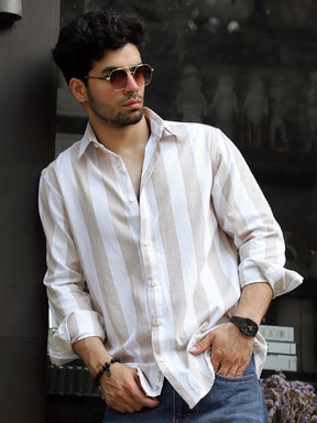 Oaken Espresso Brown Stripe Linen Shirt
