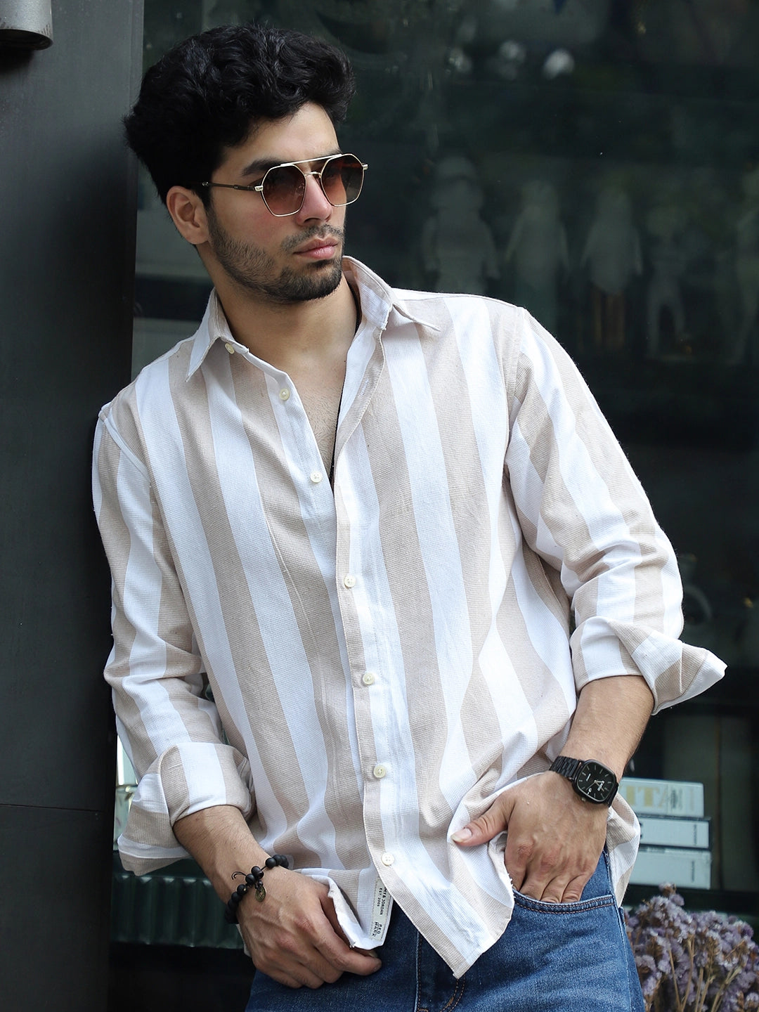 Oaken Espresso Brown Stripe Linen Shirt