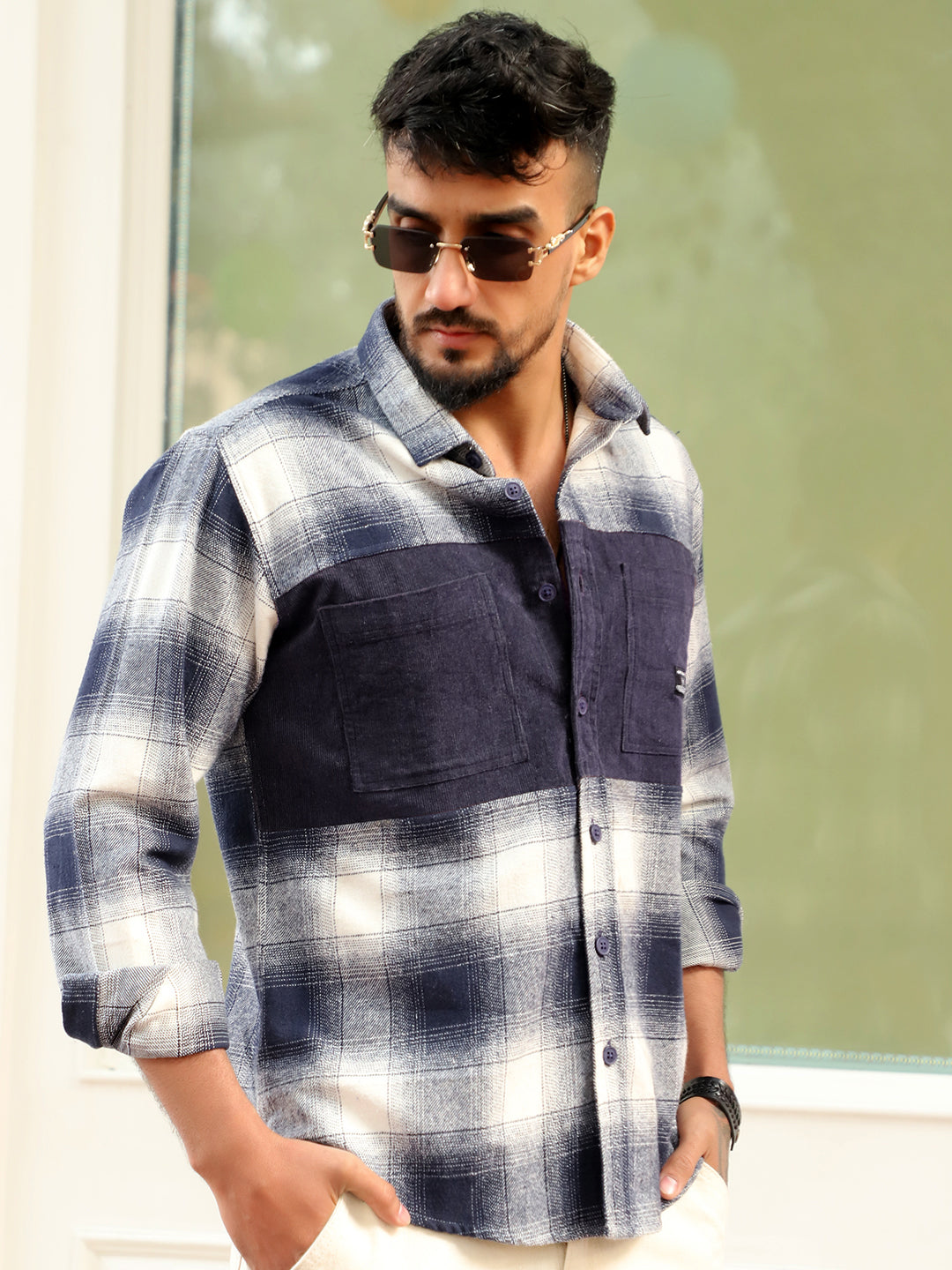 Thunderbird Navy Blue Check Full Sleeve Shirt