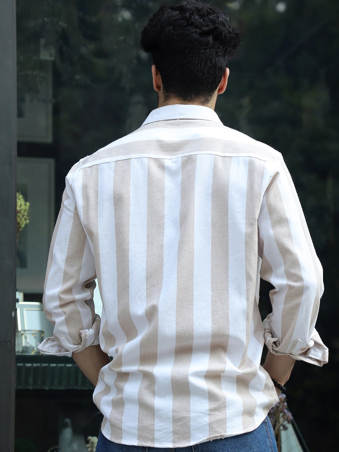 Oaken Espresso Brown Stripe Linen Shirt