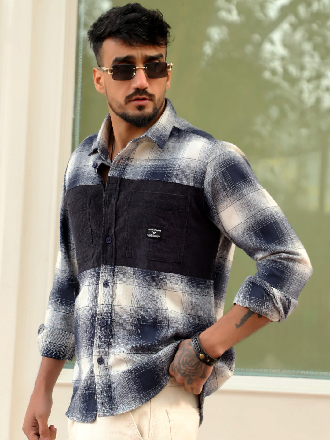Thunderbird Navy Blue Check Full Sleeve Shirt