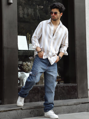 Oaken Espresso Brown Stripe Linen Shirt