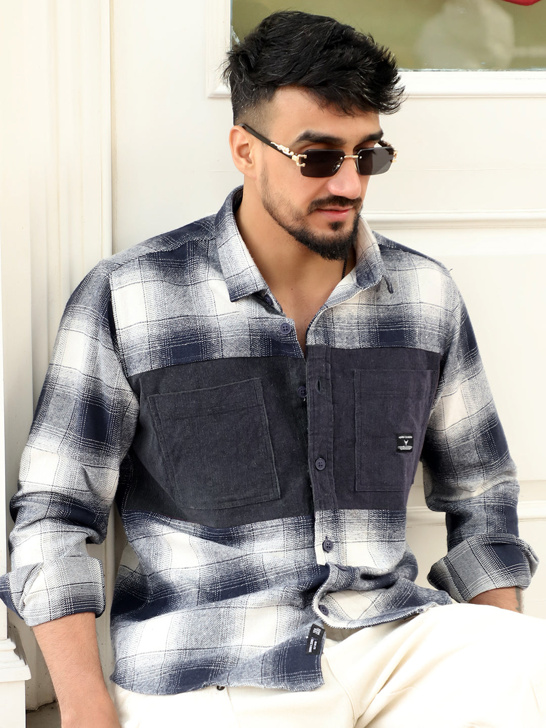 Thunderbird Navy Blue Check Full Sleeve Shirt