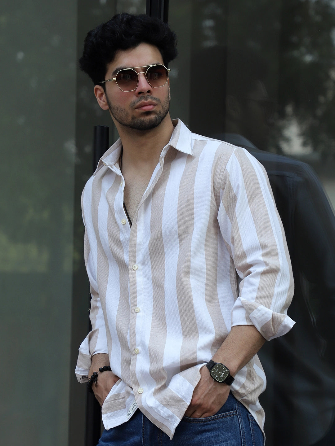 Oaken Espresso Brown Stripe Linen Shirt