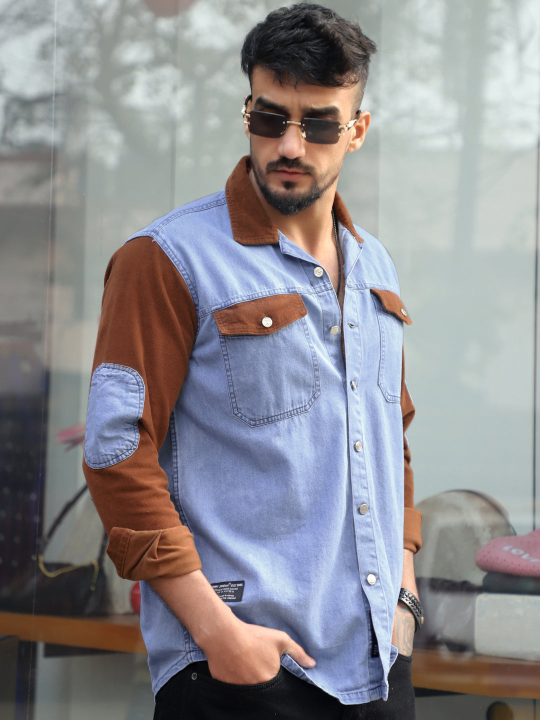 Luxe Fit Sapphire Blue Washed Denim Shirt