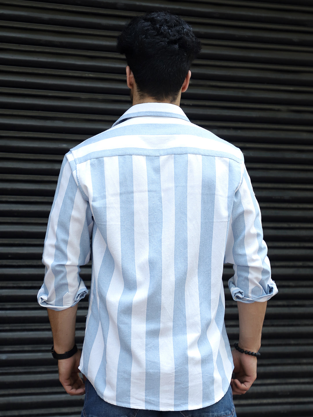 Oaken Espresso Sky Blue Stripe Linen Shirt