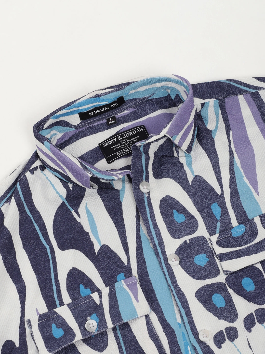 Blue Double Pocket Print Shirt