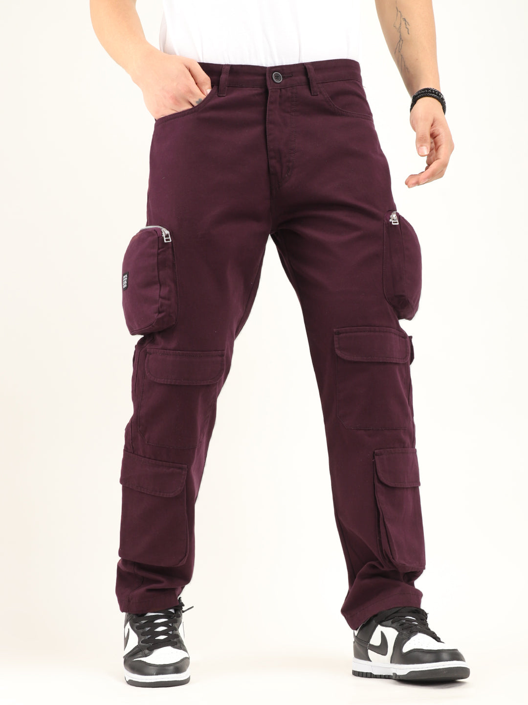 Boombox Wine Red Baggy Fit Cotton Cargo