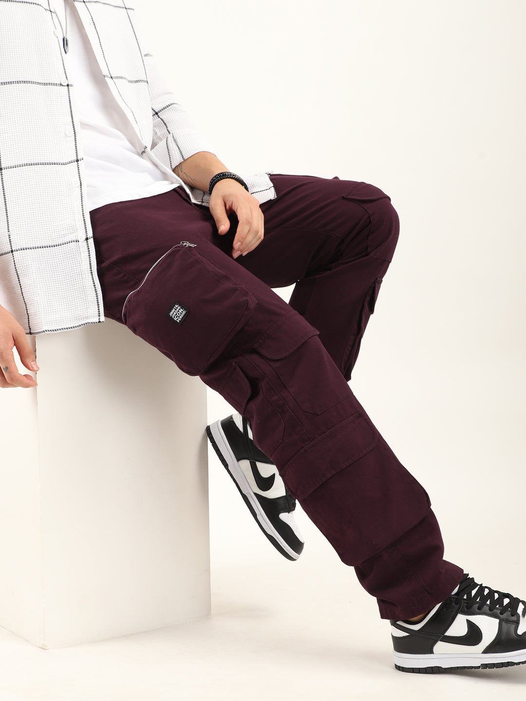 Boombox Wine Red Baggy Fit Cotton Cargo