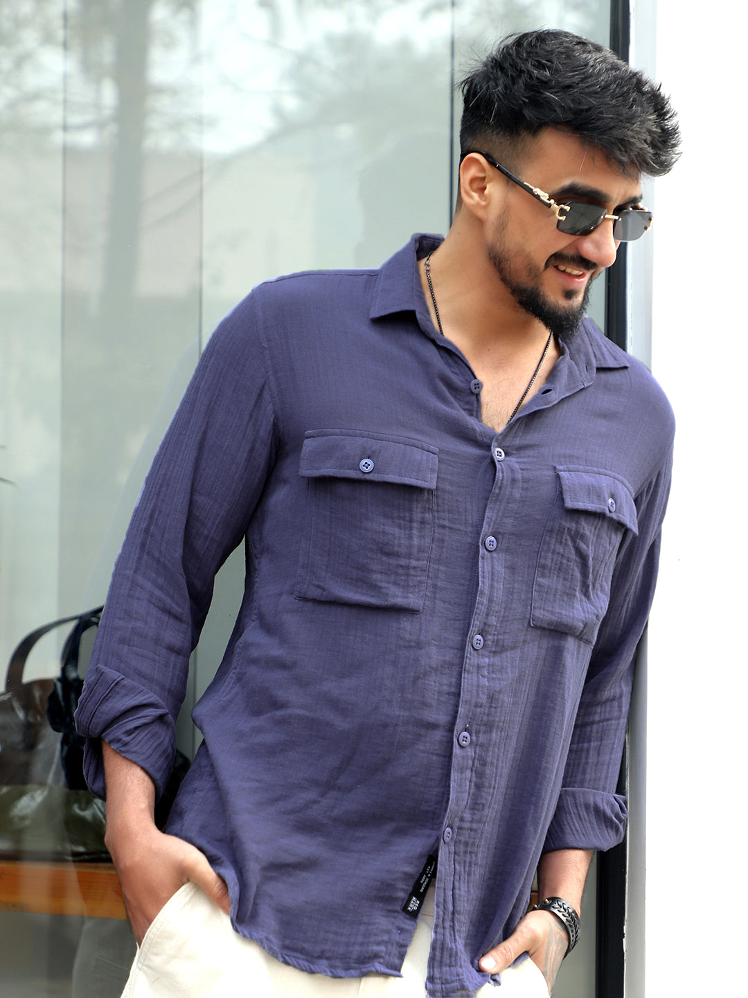 Vero Vibe Lucas Double Clothe Yale Blue Shirt