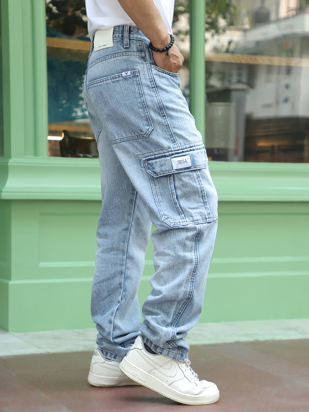 Caventor Ice Blue Baggy Fit Denim Cargo