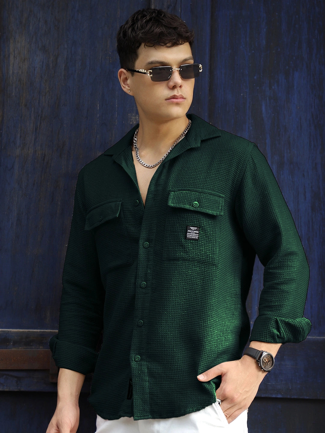 Tuscan Dark Green Texture Full Sleeve Shirt
