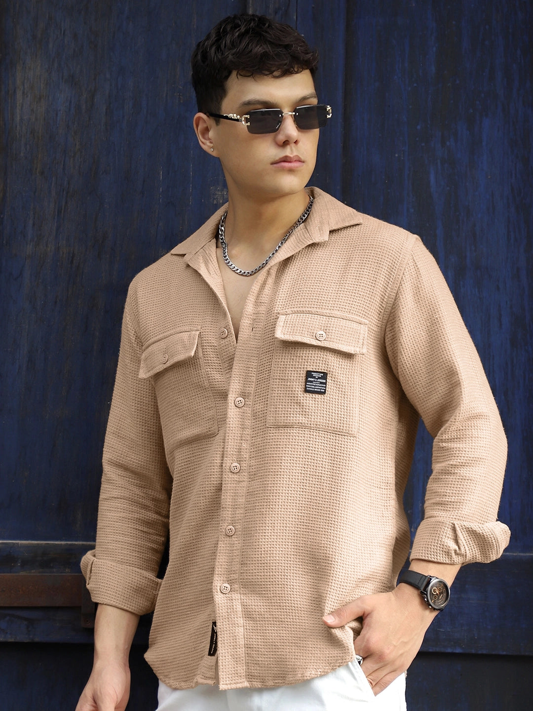 Tuscan Almond Brown Texture Full Sleeve Shirt