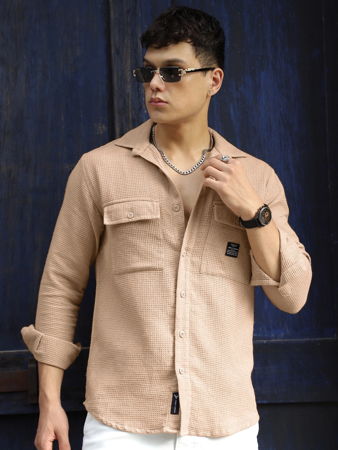 Tuscan Almond Brown Texture Full Sleeve Shirt