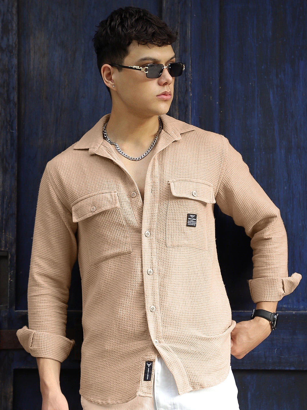 Tuscan Almond Brown Texture Full Sleeve Shirt