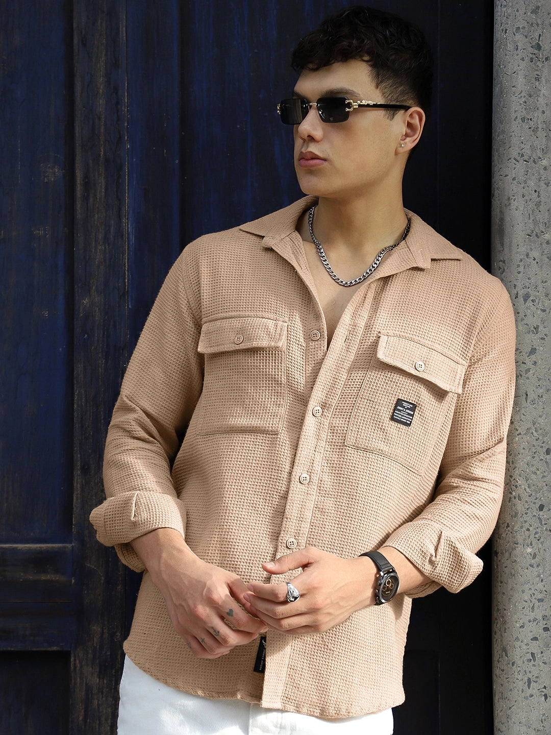 Tuscan Almond Brown Texture Full Sleeve Shirt