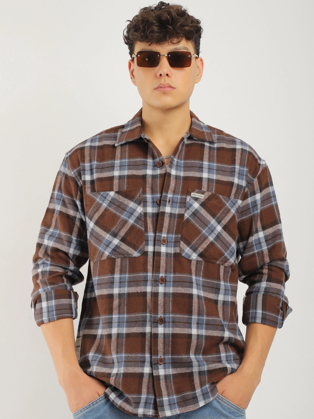 Grafton Brushed Brown Check Full Sleeve Shirt