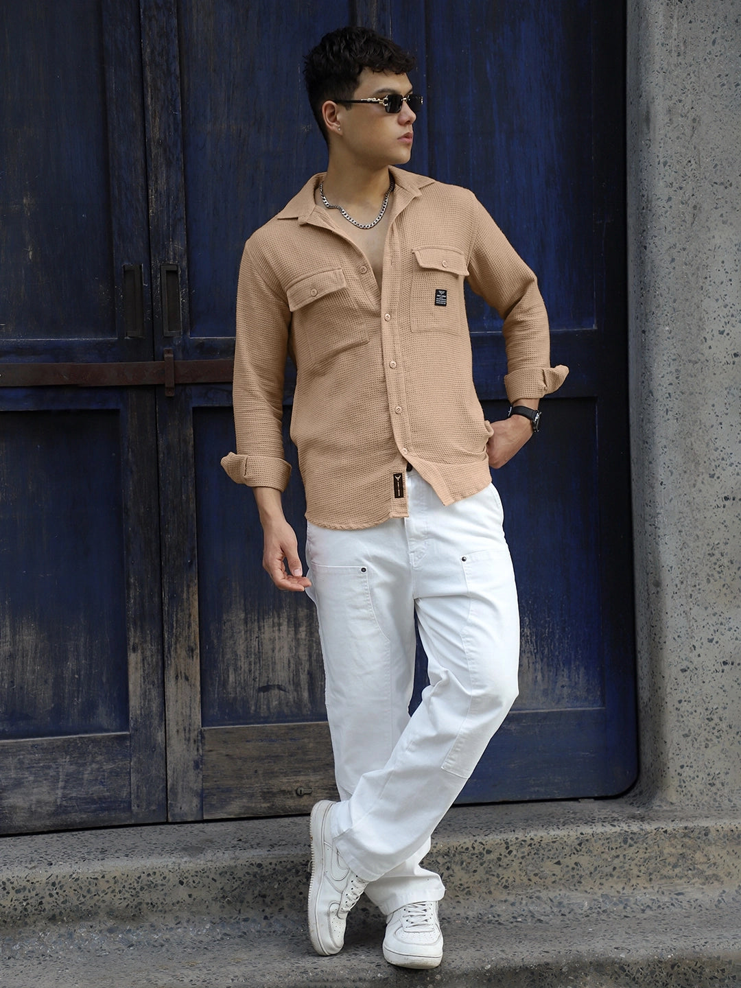 Tuscan Almond Brown Texture Full Sleeve Shirt