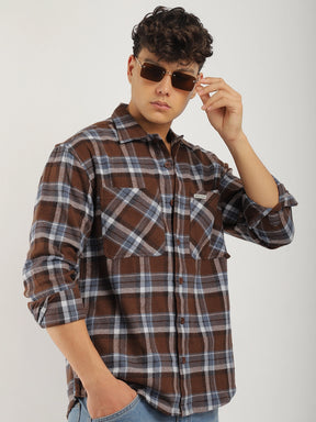 Grafton Brushed Brown Check Full Sleeve Shirt