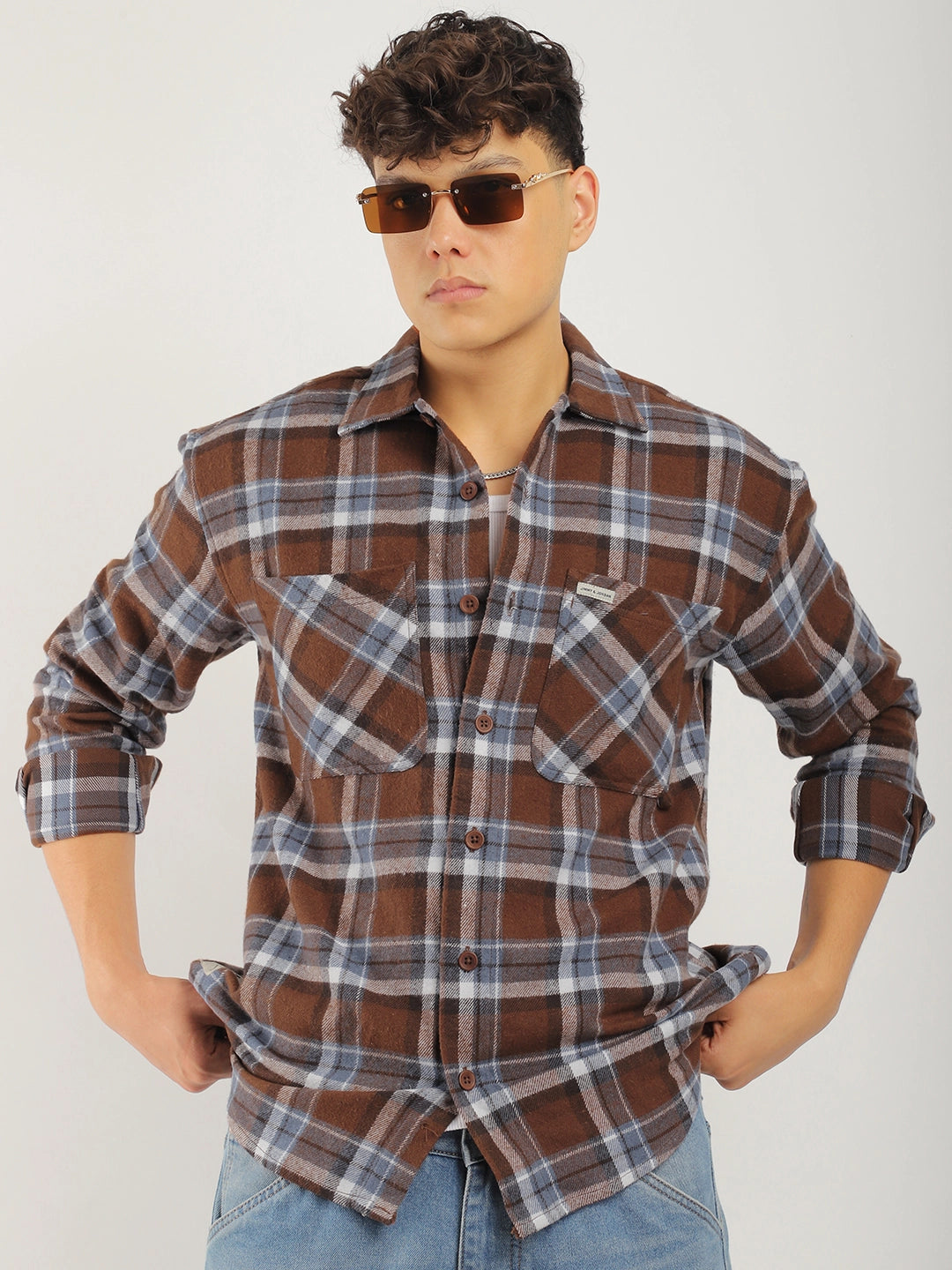 Grafton Brushed Brown Check Full Sleeve Shirt