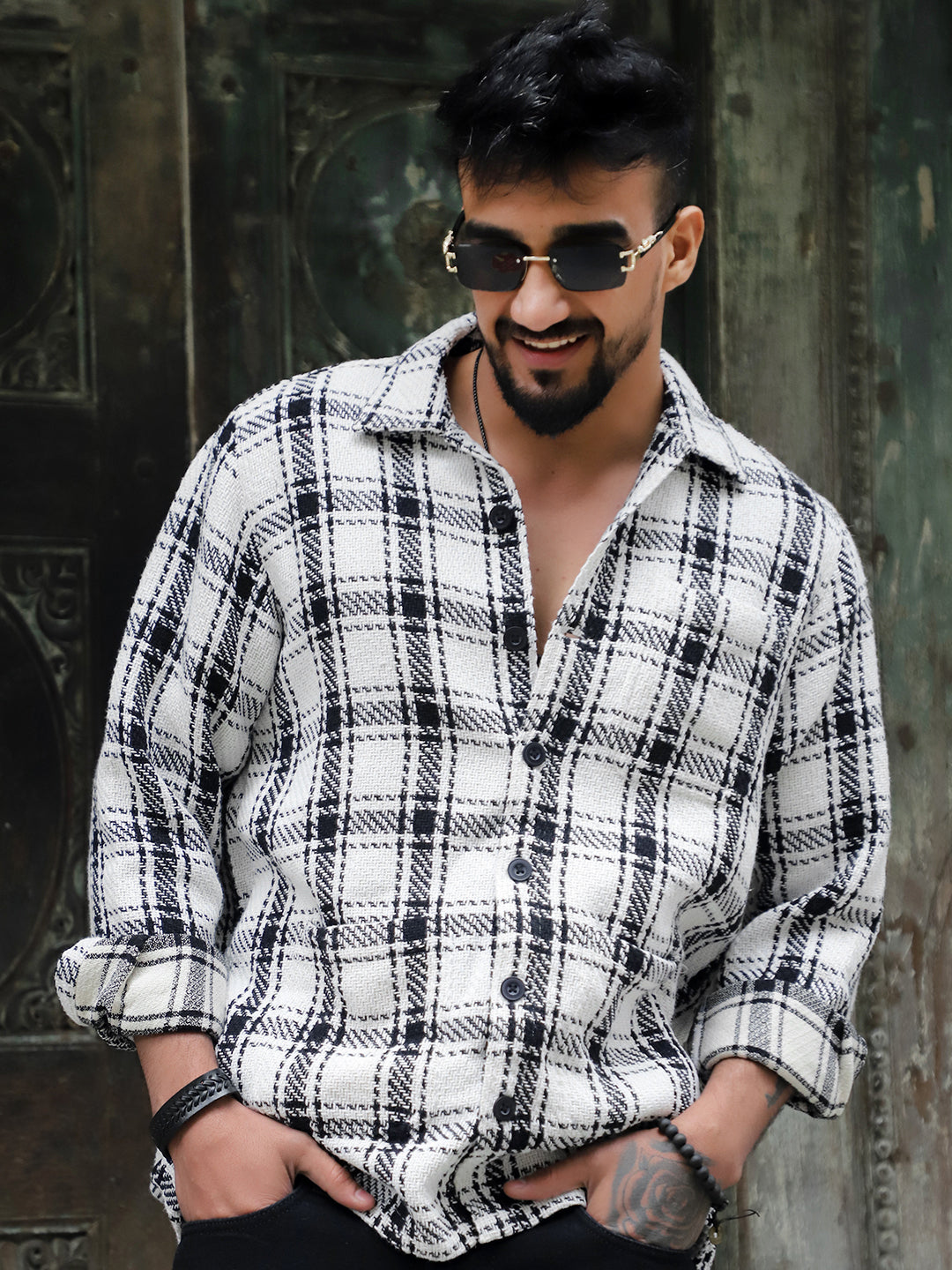 Monochrome Black & White Check Shacket