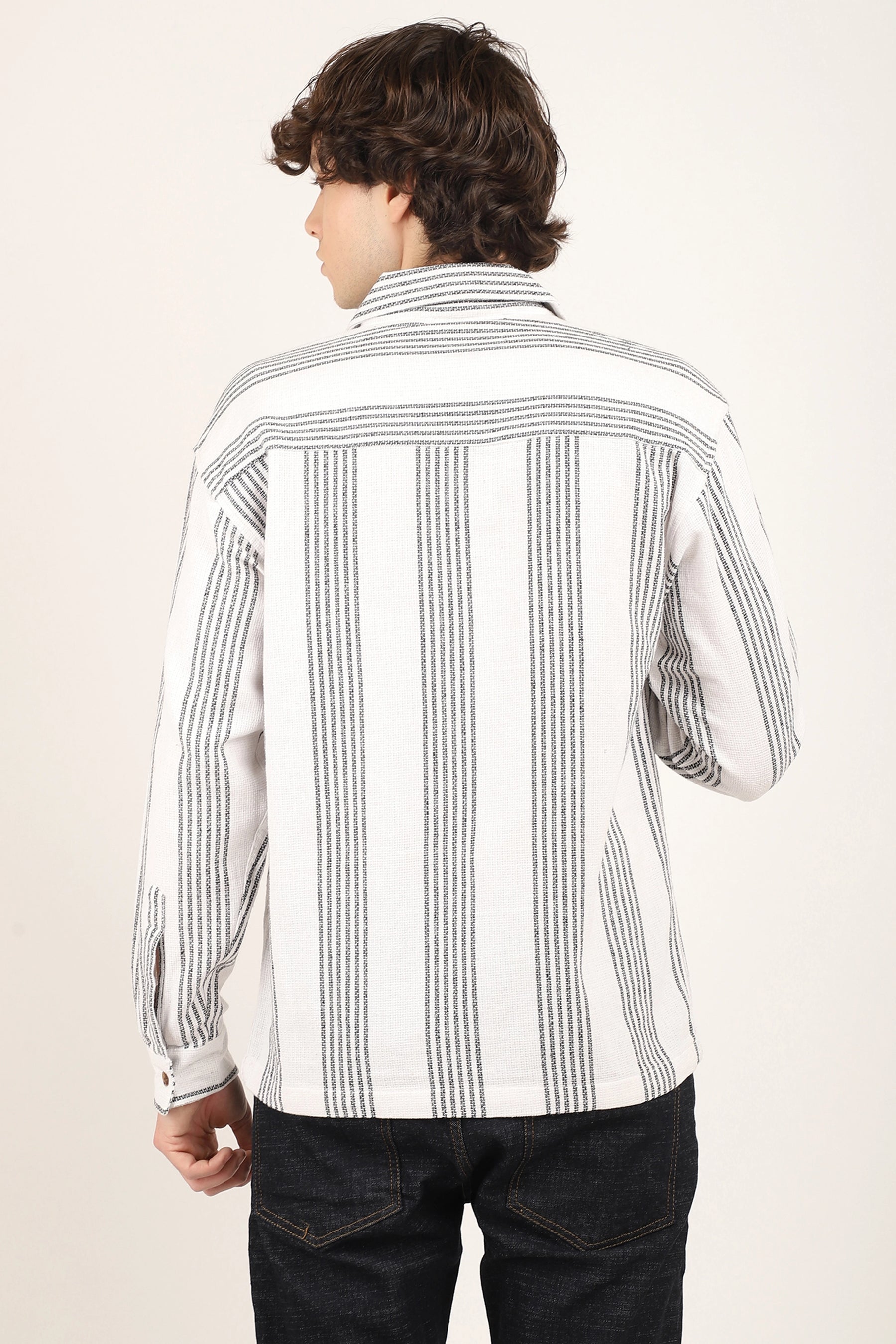 Black Lining Jute Knitted Stripe Shirt