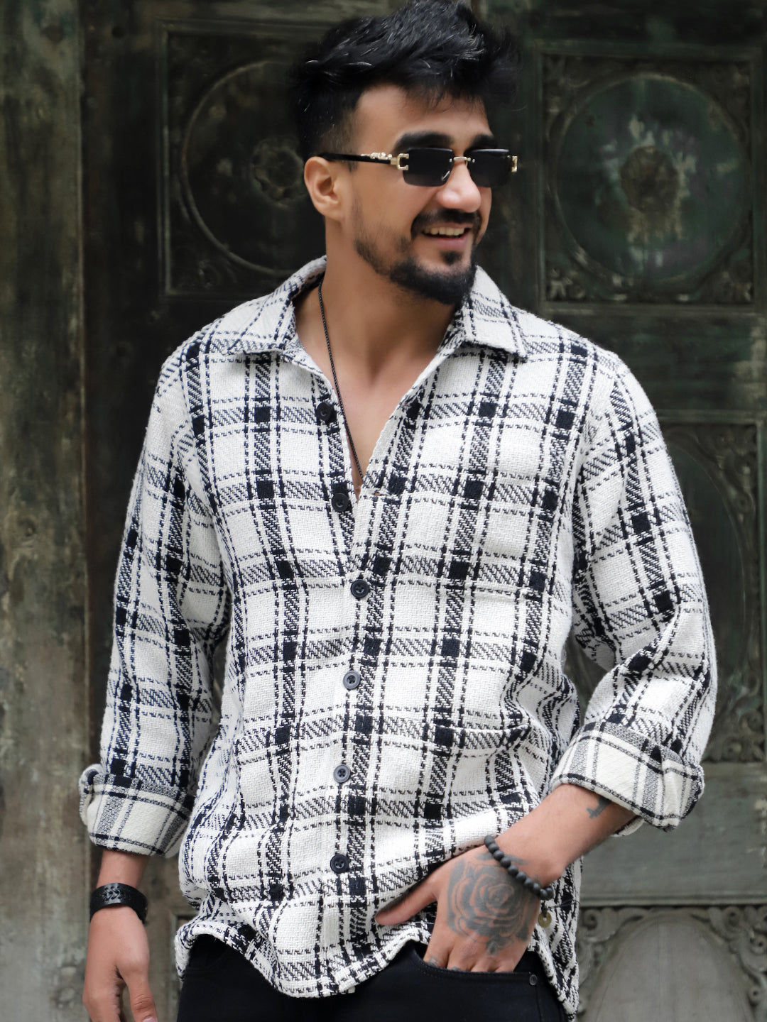 Monochrome Black & White Check Shacket