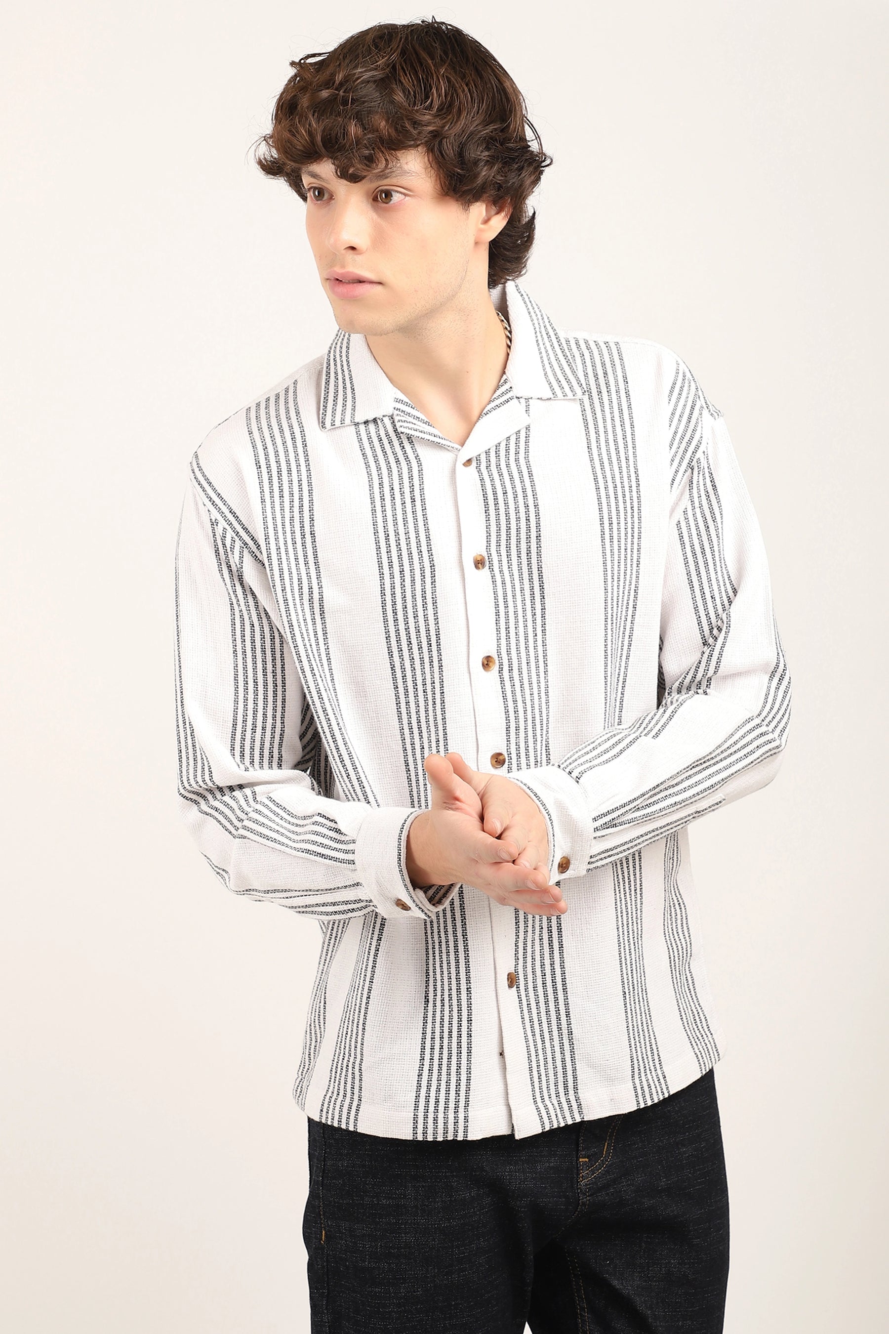 Black Lining Jute Knitted Stripe Shirt