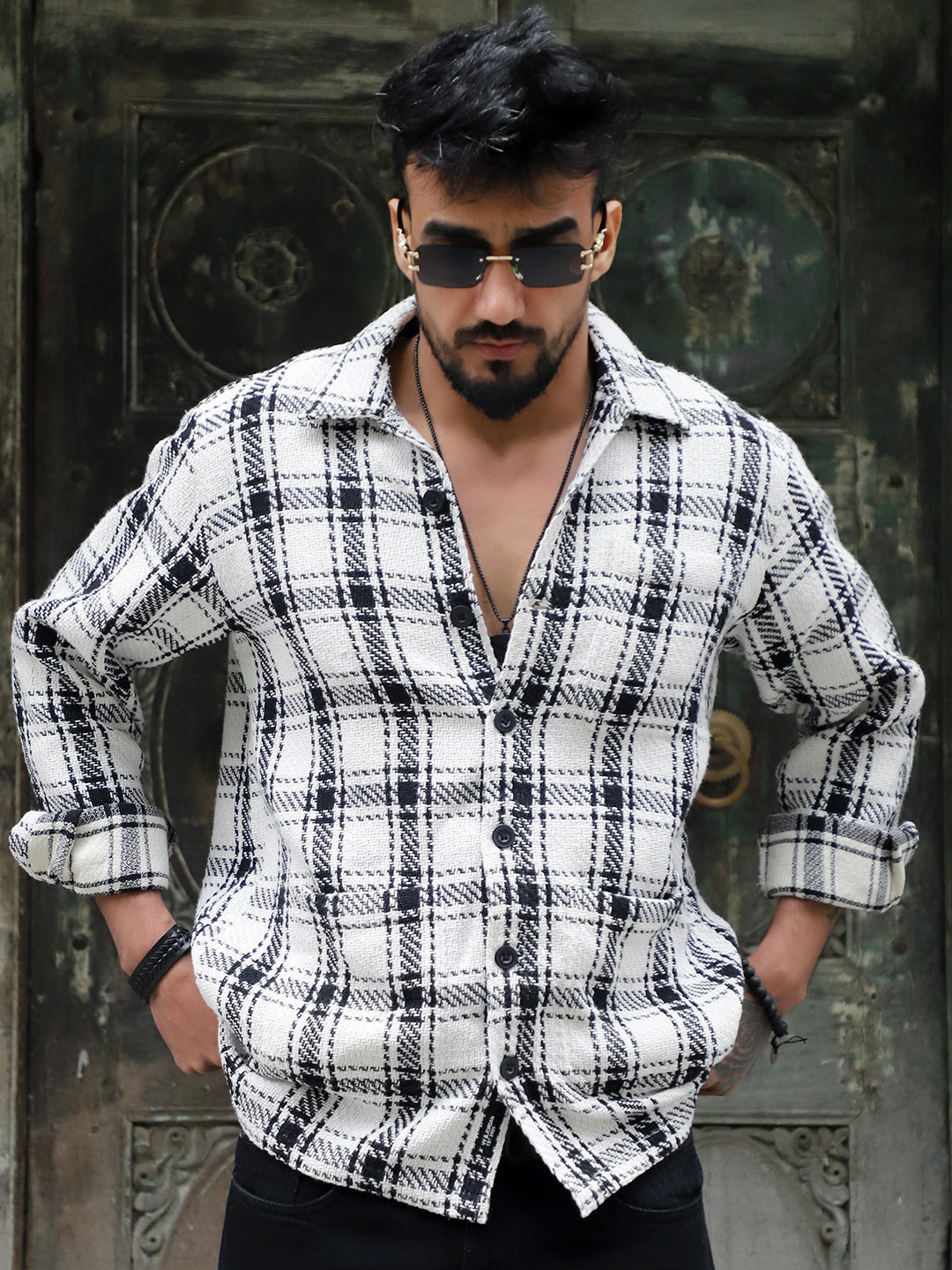 Monochrome Black & White Check Shacket