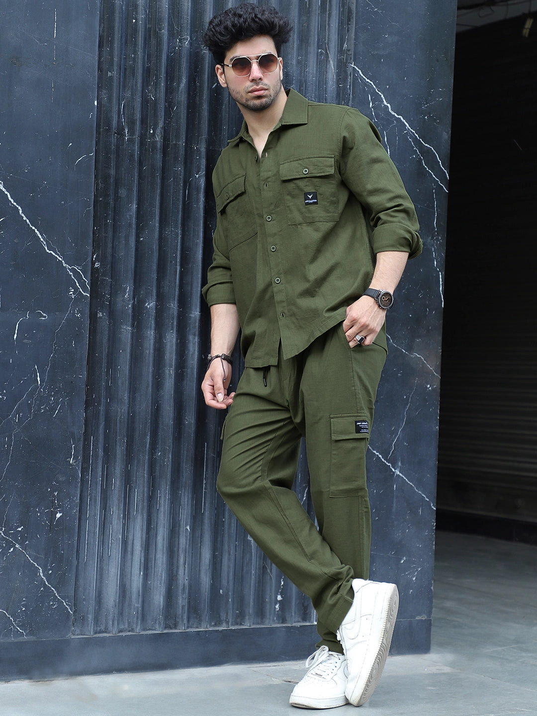 Linen Atlanta Moss Green Cargo Co-Ord Set