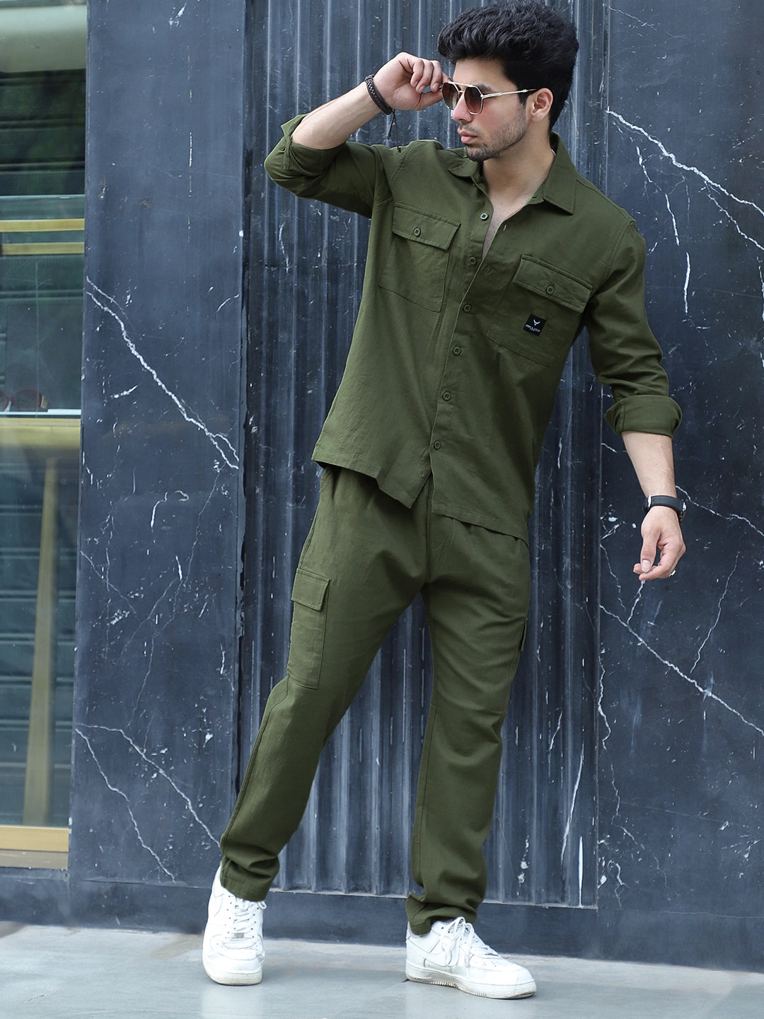 Linen Atlanta Moss Green Cargo Co-Ord Set