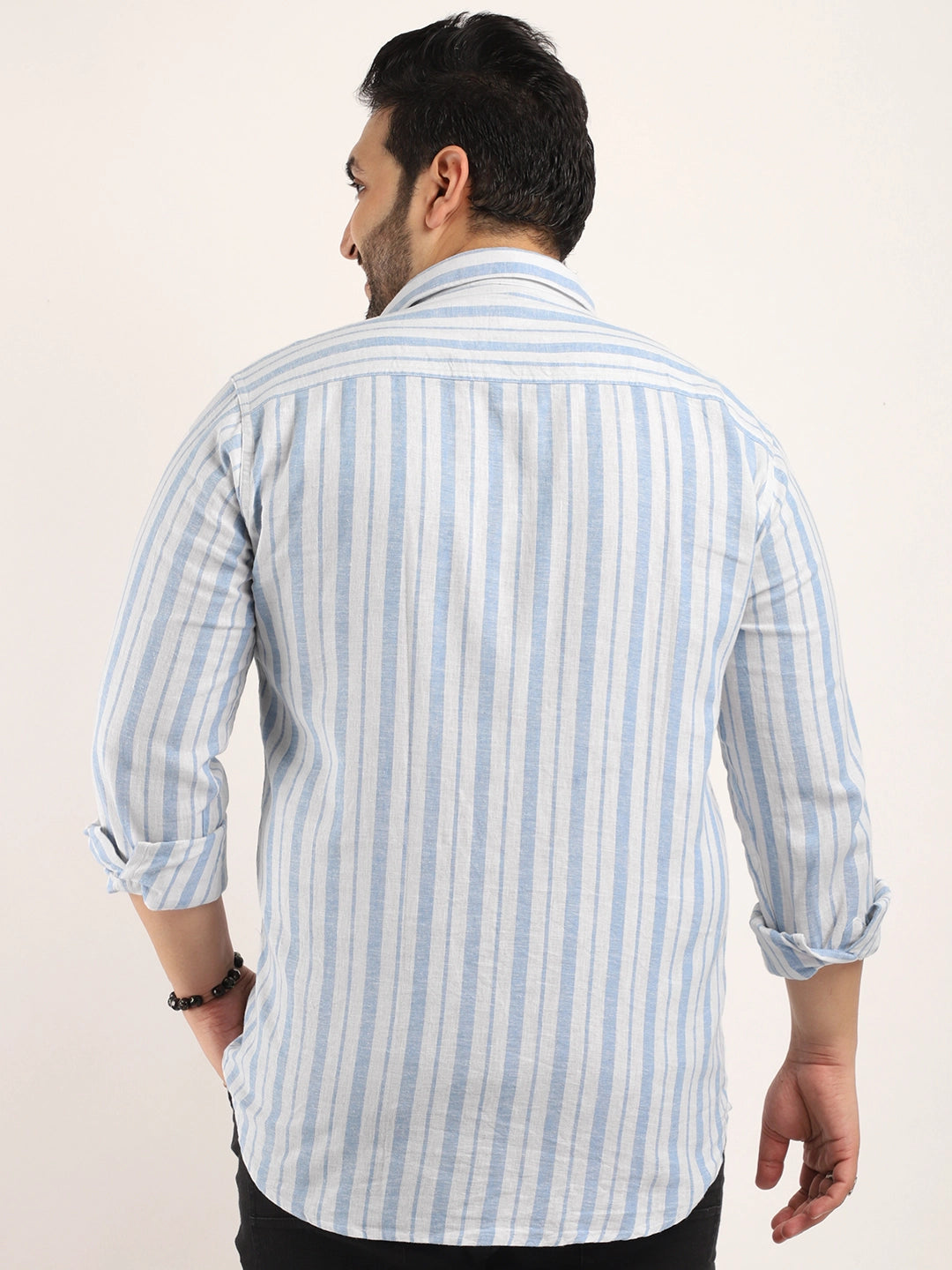 Adelma Sky Blue Linen Stripe Full Sleeve Shirt