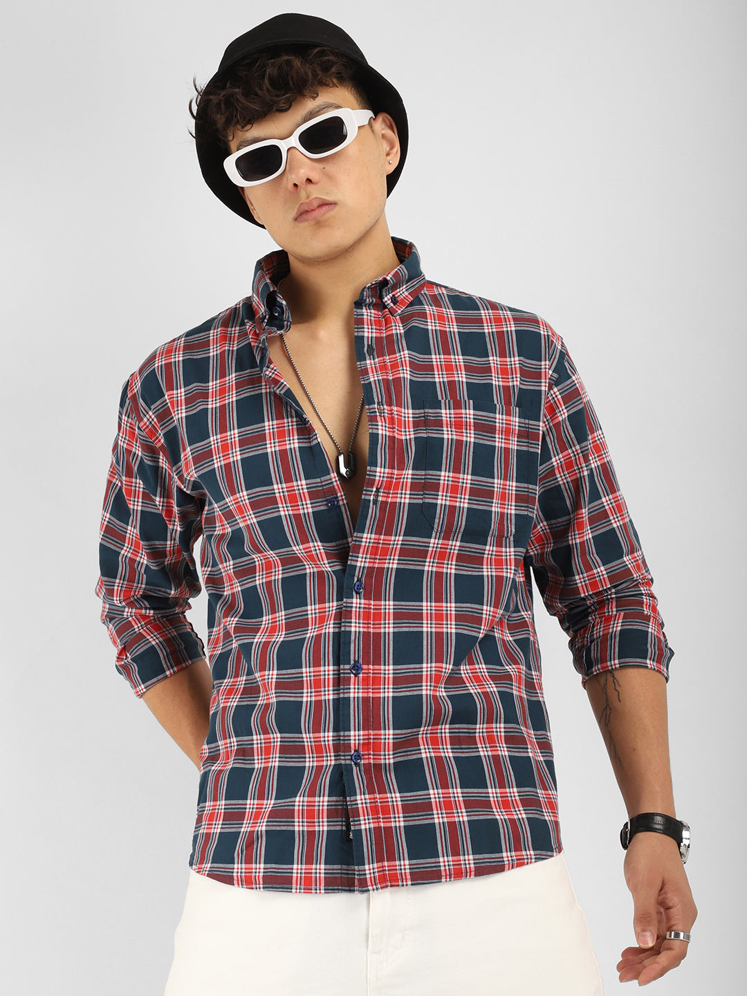 Louis Navy Check Full Sleeves Shirt