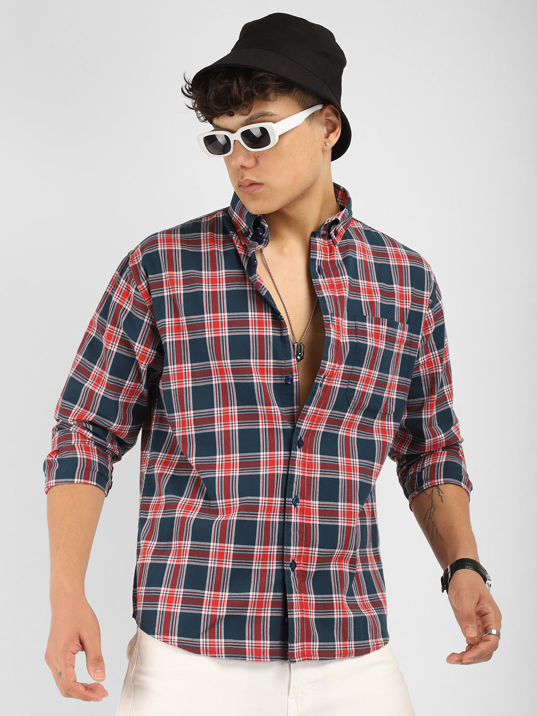 Louis Navy Check Full Sleeves Shirt